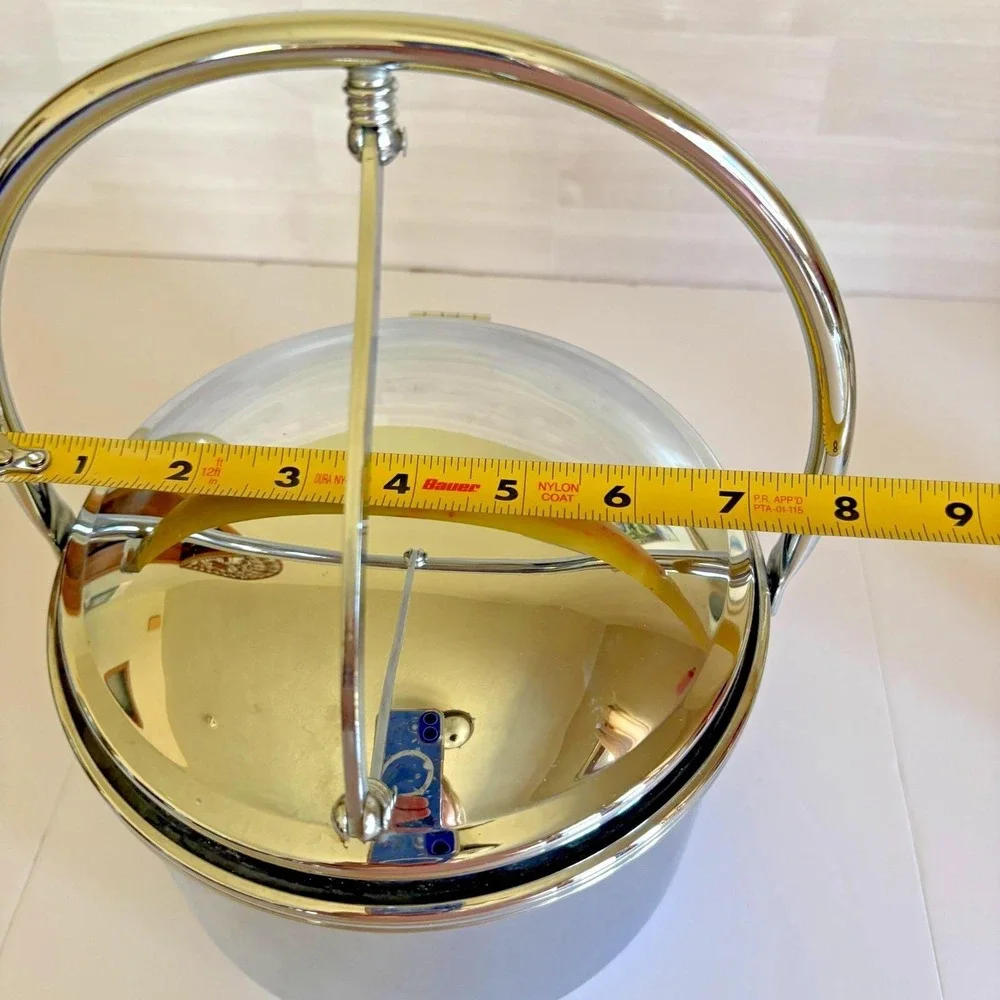 Vintage Keystoneware Pyrex Ice Bucket‎ Chrome Swing Handle Mid Century Barware